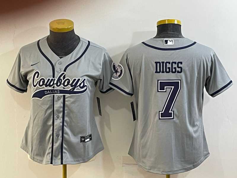 Women%27s Dallas Cowboys #7 Trevon Diggs Grey With Patch Cool Base Stitched Baseball Jersey